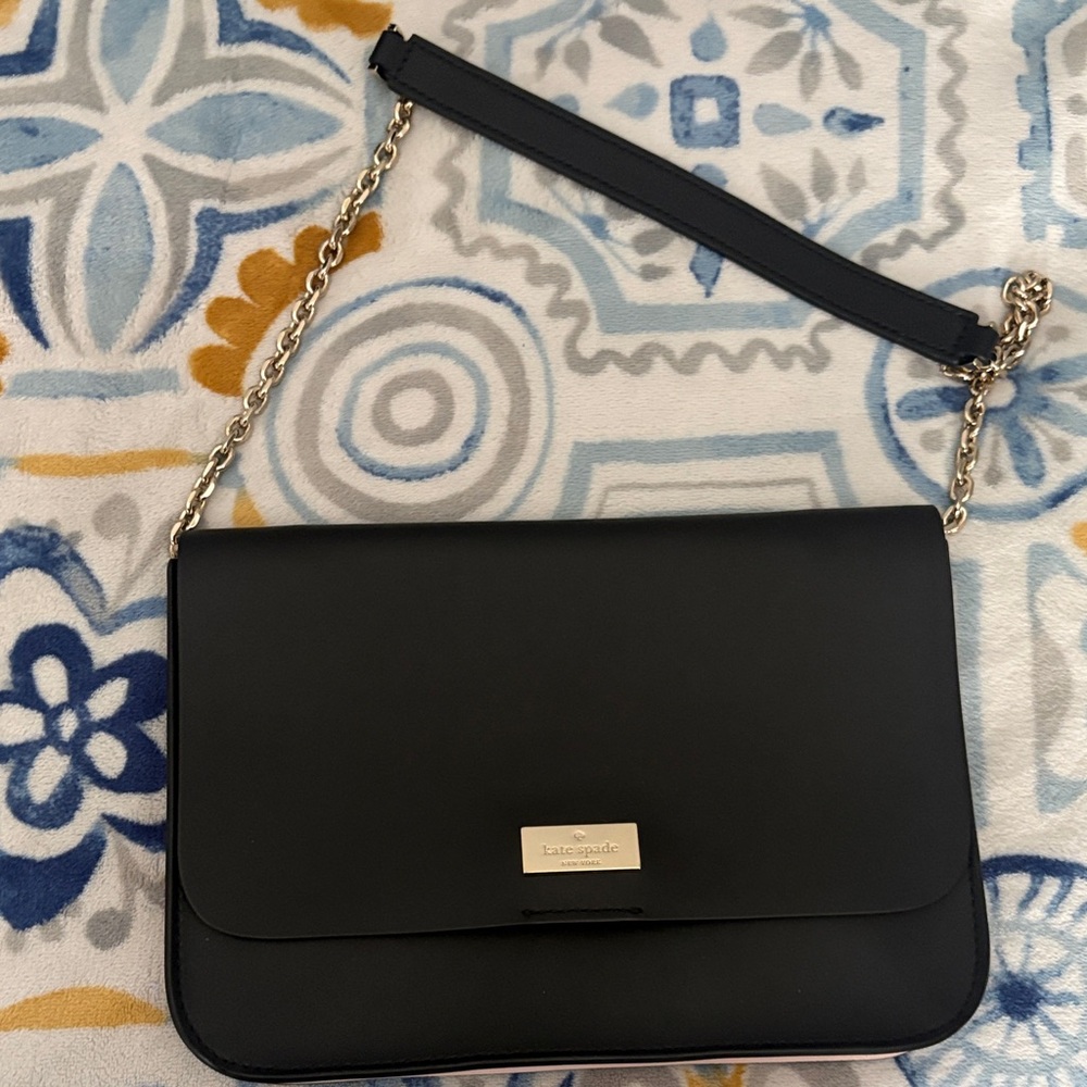 kate spade Black Leather Shoulder Bag with Gold Chain Strap